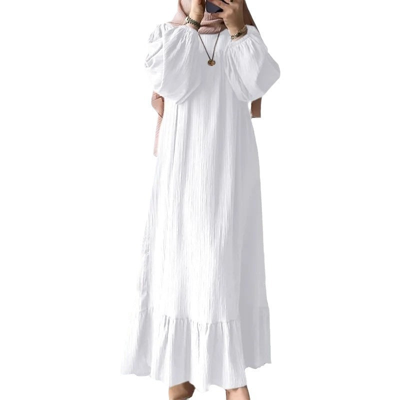 Vintage Solid Ruffled Hem Sun Dress